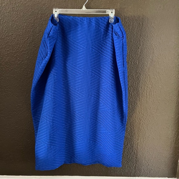 Blue Knee Length Skirt Patterned Skirt with Elastic Waist, Double Click Size 3X - Picture 6 of 7